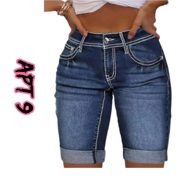 Apt. 9 Blue Jean w/ Rhinestone Design Shorts - Picture 1 of 5